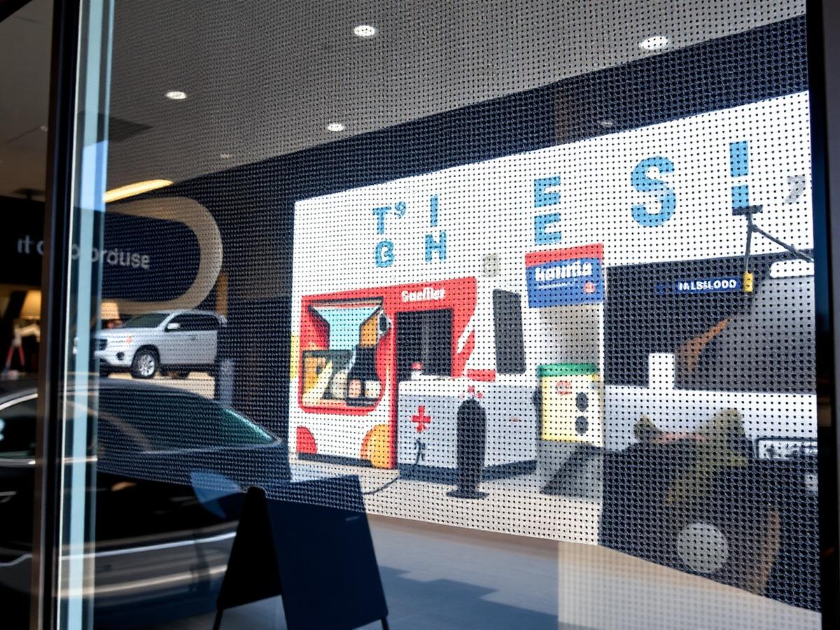Delikli one way vision folyo uygulanmış mağaza camı